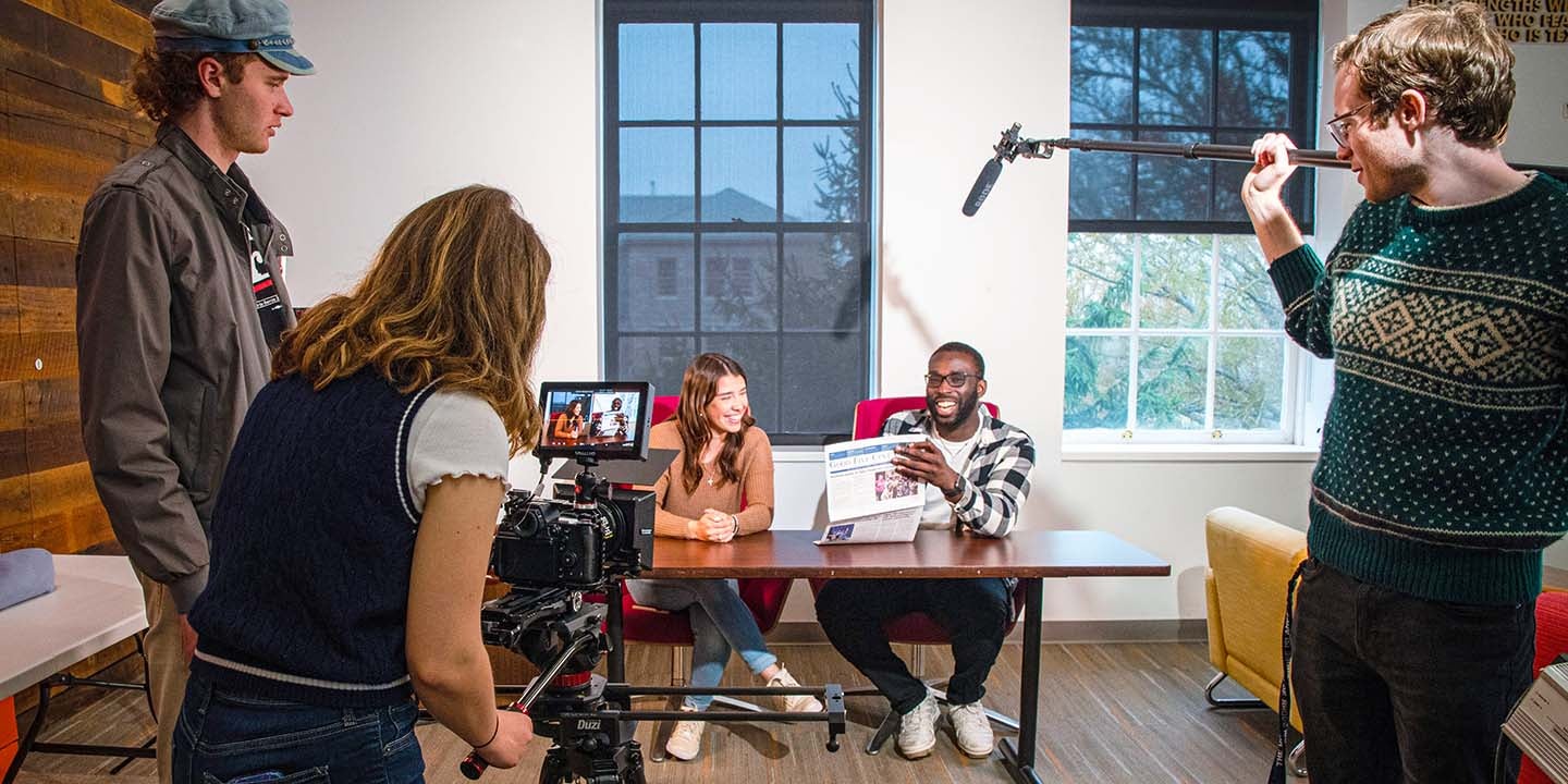 Students at the Harrington Hub in Ranger Hall.