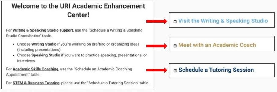 AEC TutorTrac main page showing available service categories.