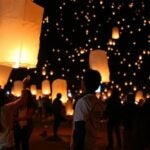 night picture of a floating candle release