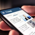 close up image of cell phone with news alerts on the screen