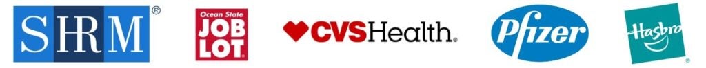 SHRM, Ocean State Job Lot, CVS Health, Pfizer, Hasbro logos