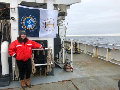 National Science Foundation Graduate Research Fellowship recipient Alyssa Lopez ’20 on a research vessel