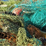 image of a jumbled tangle of different color fishing nets