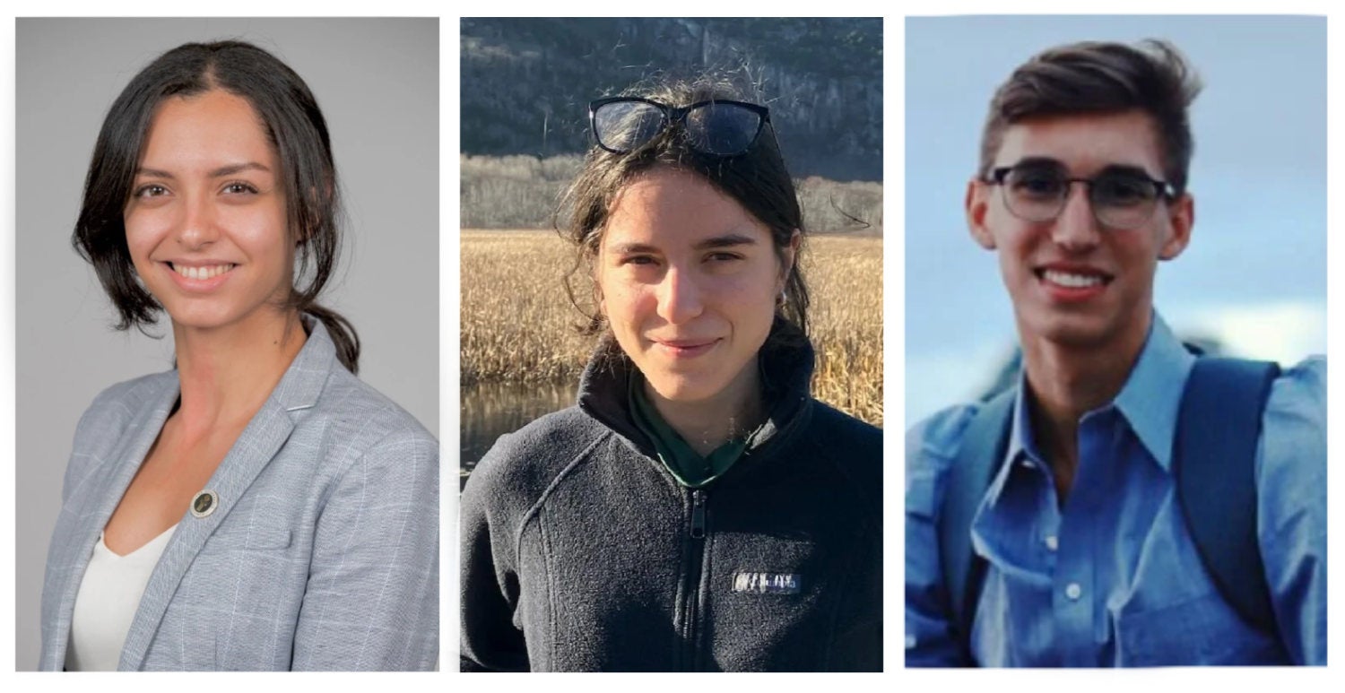 URI's three recipients of the 2023 Goldwater Scholarships: Camila Cersosimo, a chemical engineering major; Morgan Prior, a major in mathematical sciences and business; and Aidan Kindopp, a dual chemical engineering and French major in his fourth year as part of URI’s five-year International Engineering Program.