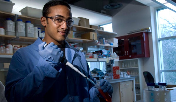 Biological Sciences student Anup Mohanty working at his internship at Genzyme – then the world leader in biopharmaceuticals for ultra-rare diseases