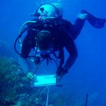 A research gathering survey data underwater 