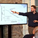 University of Rhode Island psychology Professor Justin Parent presents his study on positive parenting practices reducing adversity-related epigenetic aging in children during a College of Health Sciences research forum.