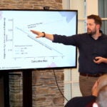 University of Rhode Island psychology Professor Justin Parent presents his study on positive parenting practices reducing adversity-related epigenetic aging in children during a recent College of Health Sciences research forum. (URI Photo/Patrick Luce)