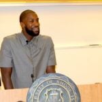 Former NBA star and CEO of non-profit organization Change & Impact Michael Kidd-Gilchrist spoke of his challenges as a person who stutters, inspiring those who share the condition and those studying as speech language pathologists during a presentation on the Kingston Campus Nov. 7.