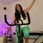 SPINNING ACROSS BORDERS: Majo Muentes, a super senior dietetics major, live streaming her spin class from Ecuador.