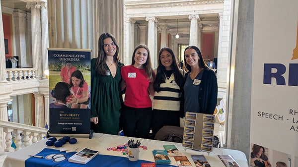 From left to right, the students are: Gianna Ramos (2025-26 URISSLHA President), Mary Godek, Gia Galati (2023-25 URISSHLA President and 2025 Student State Officer), and Liv Paquet (URISSLHA Treasurer 2023-25). From left to right, the students are: Gianna Ramos (2025-26 URISSLHA President), Mary Godek, Gia Galati (2023-25 URISSHLA President and 2025 Student State Officer), and Liv Paquet (URISSLHA Treasurer 2023-25).