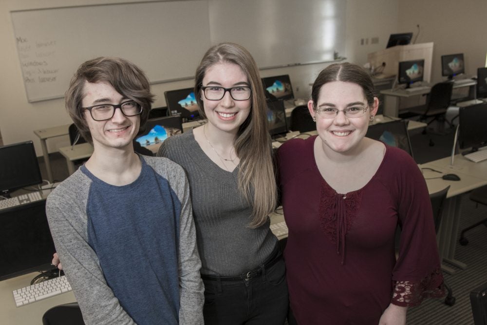 Ram Hacks executive members from left, URI Computer Science junior,Thomas Clinton of Smithfield, RI, URI Computer Science senior, Antoinette Bongiorno of Smithfield, RI, URI Computer Science & English senior, Kaitlin Morgan of North Kingstown, RI.