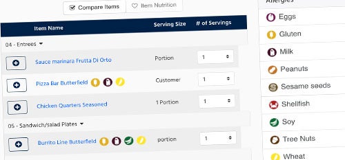 close up sample of netnutrition screens