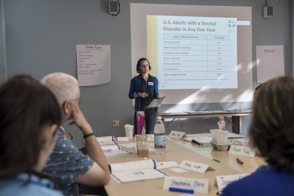 Professor teaching a mental health first aid seminar