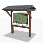 3d model of a trailhead sign with north woods blue trail map