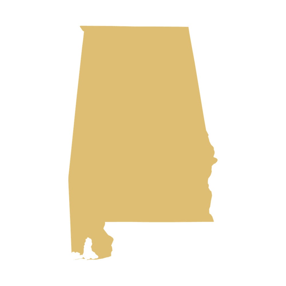 Golden Map Outline of Alabama