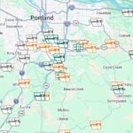 Different color dropbox icons on a map