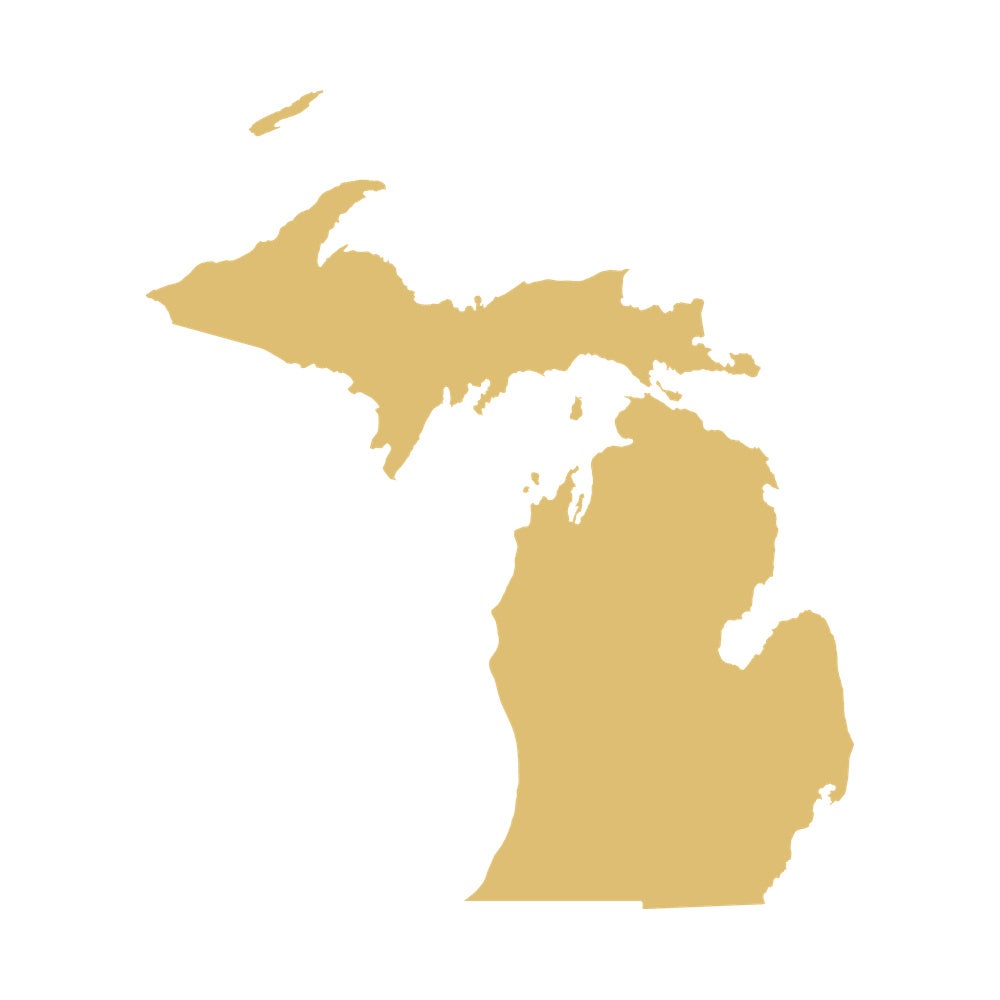 Golden Map Outline of Michigan