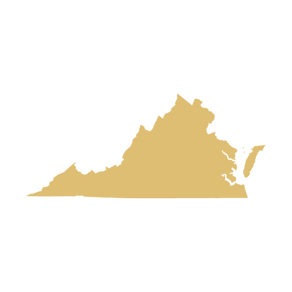 Golden Map Outline of Virginia