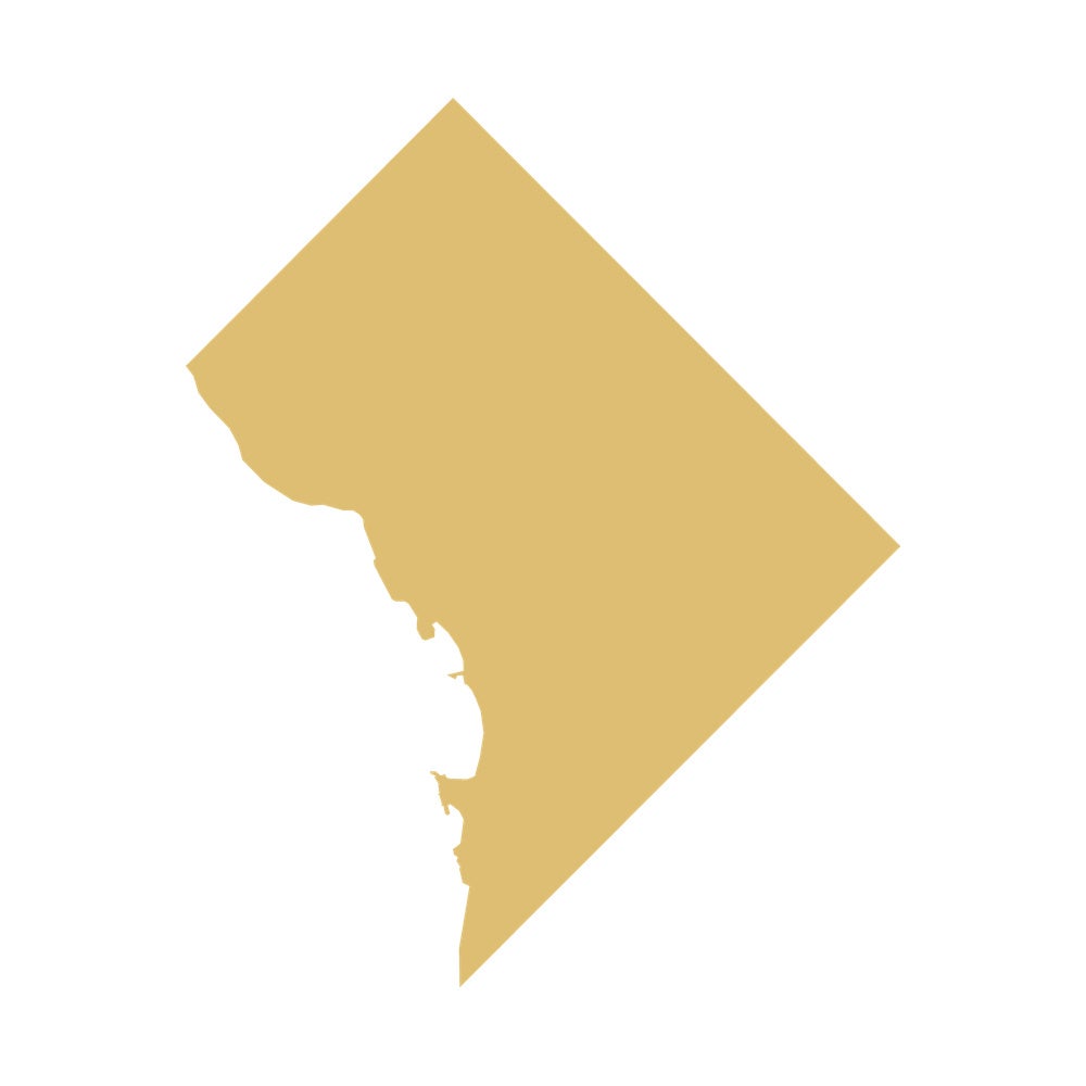 Golden Map Outline of Washington, DC