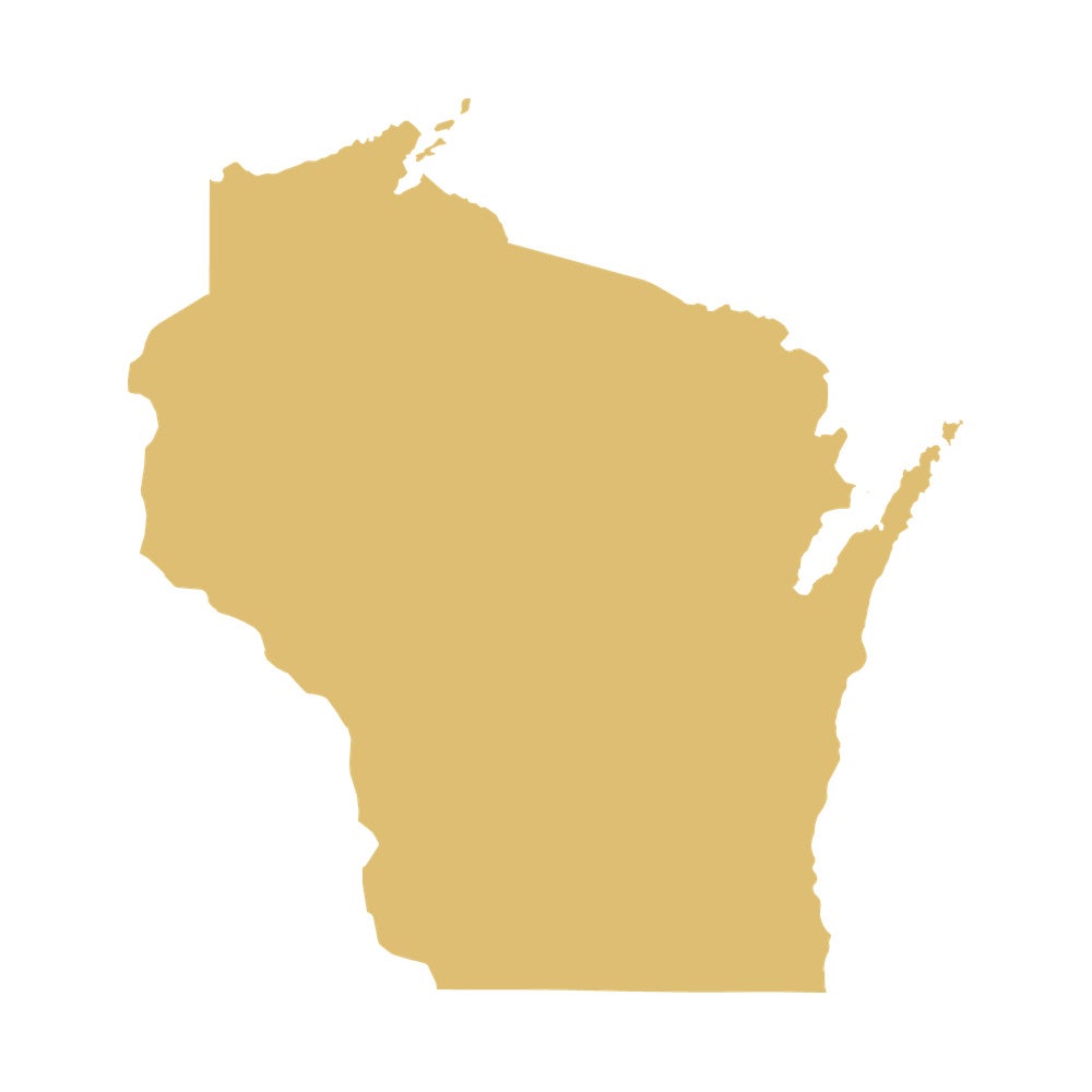 Golden Map Outline of Wisconsin