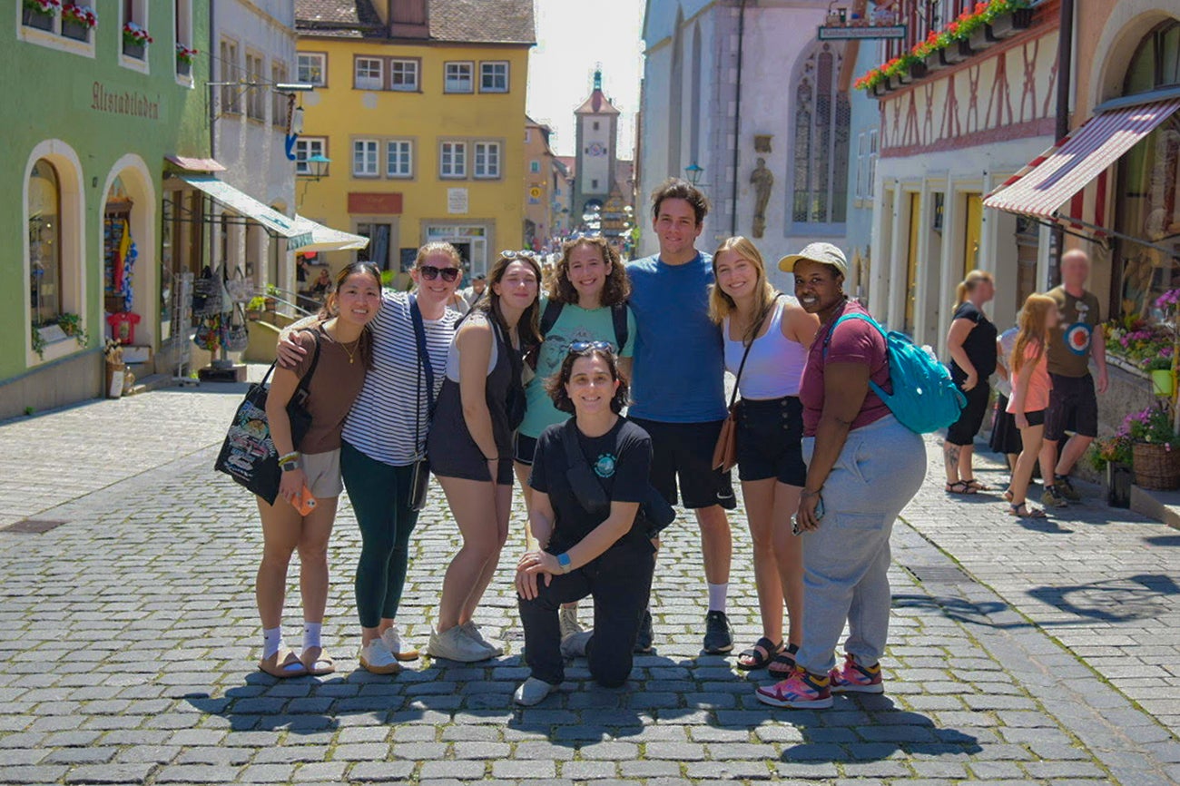 The inaugural cohort of students in Rothenburg ob der Tauber, Germany with program directors Rabia Hos and Colleen Rossignol.