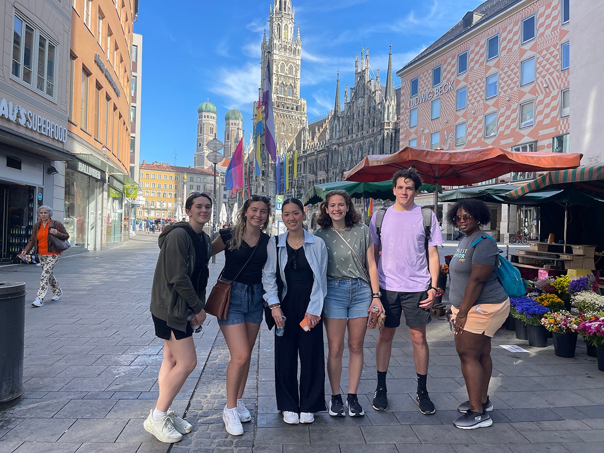 The inaugural cohort of students in Rothenburg ob der Tauber, Germany with program directors Rabia Hos and Colleen Rossignol.