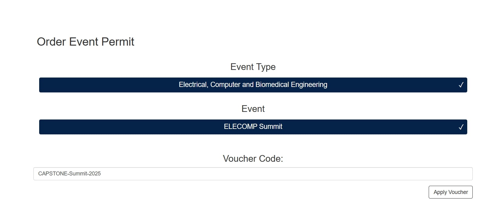 Screenshot showing Order Event Permit interface