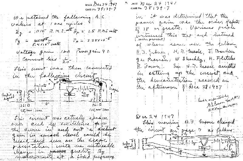 Historical transistor logbook page