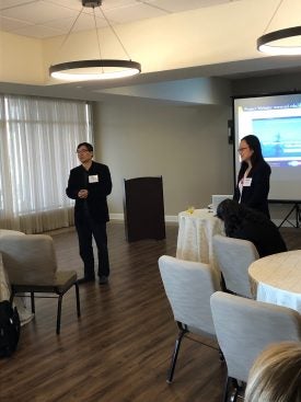 Professors Haibo He and Yan Sun gave a presentation to the Southeastern New England Defense Industry Alliance (SENEDIA) on the vulnerability of the electric grid to cyber and physical threats.