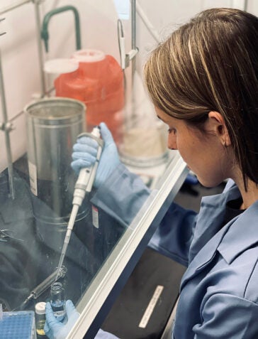 Lauren Hubert working on the polymerization process