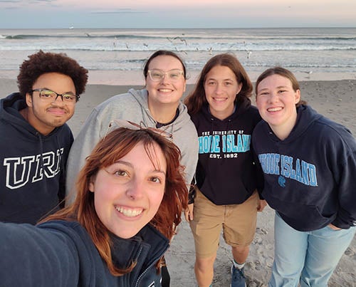 group of 5 at the beach