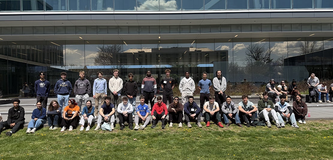 group photo outside engineering building