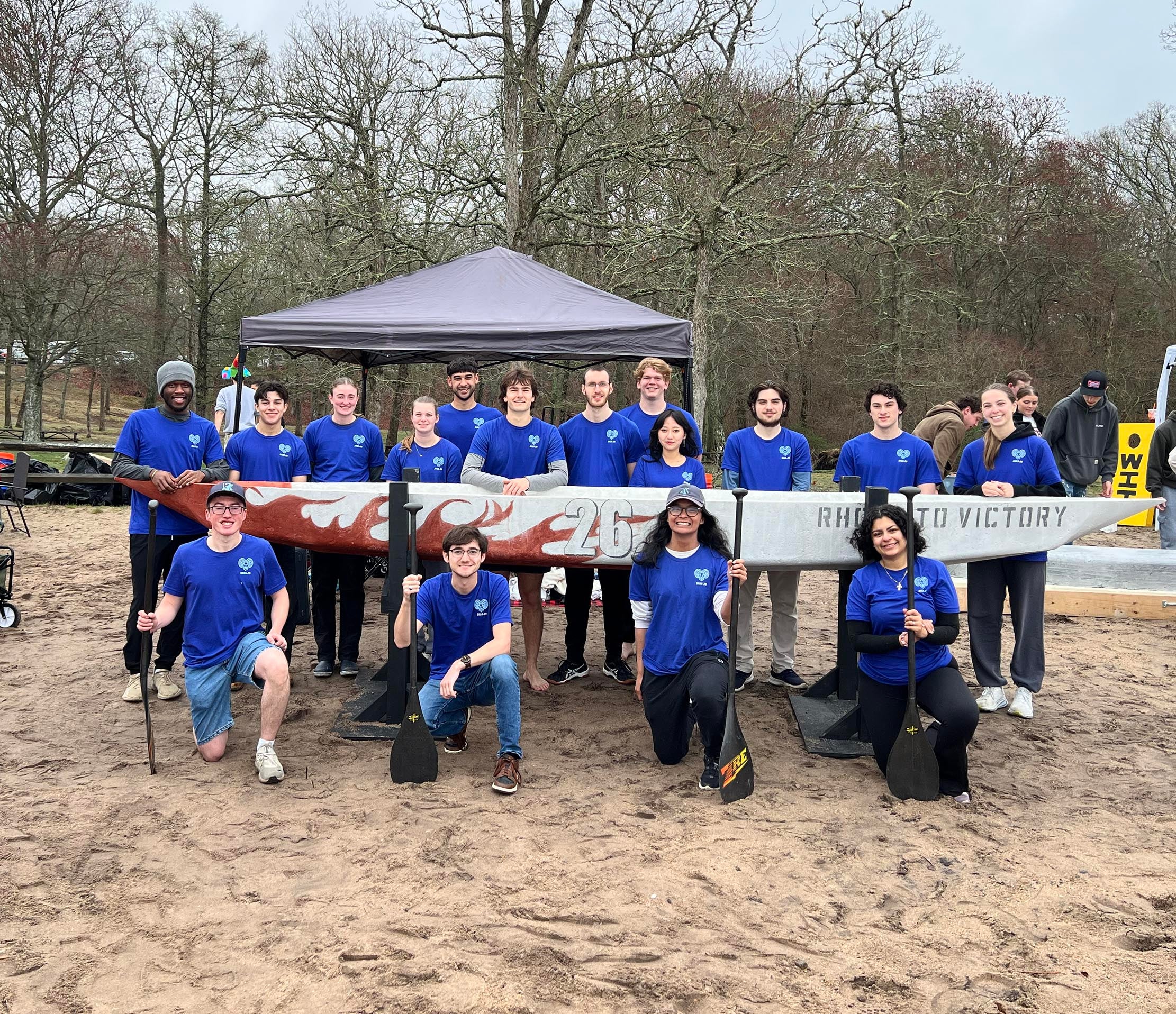 ASCE 2026 team pose for a group photo with their concrete canoe