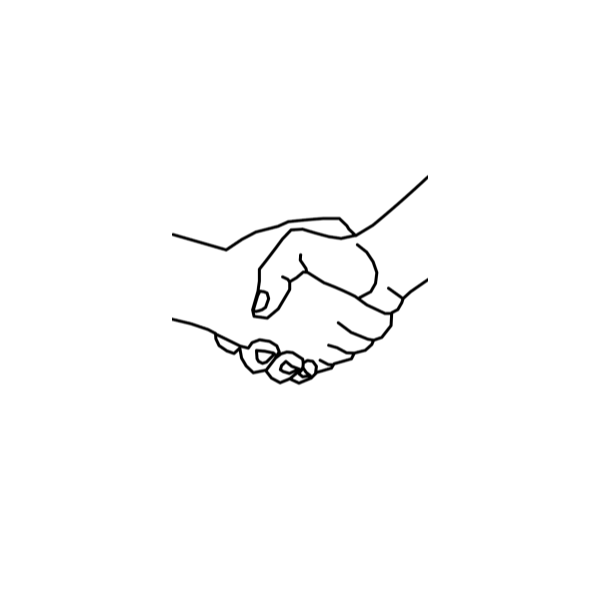 A graphic line drawing of people shaking hands