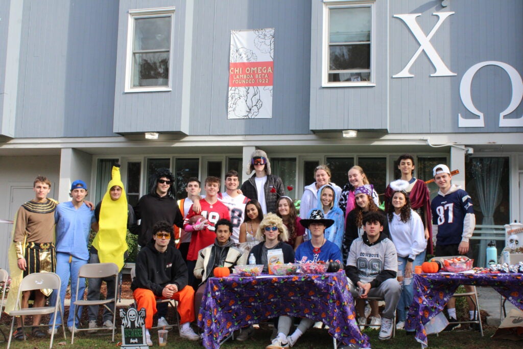 a group of greek students at Rhody’s Not So Spooky Halloween Party