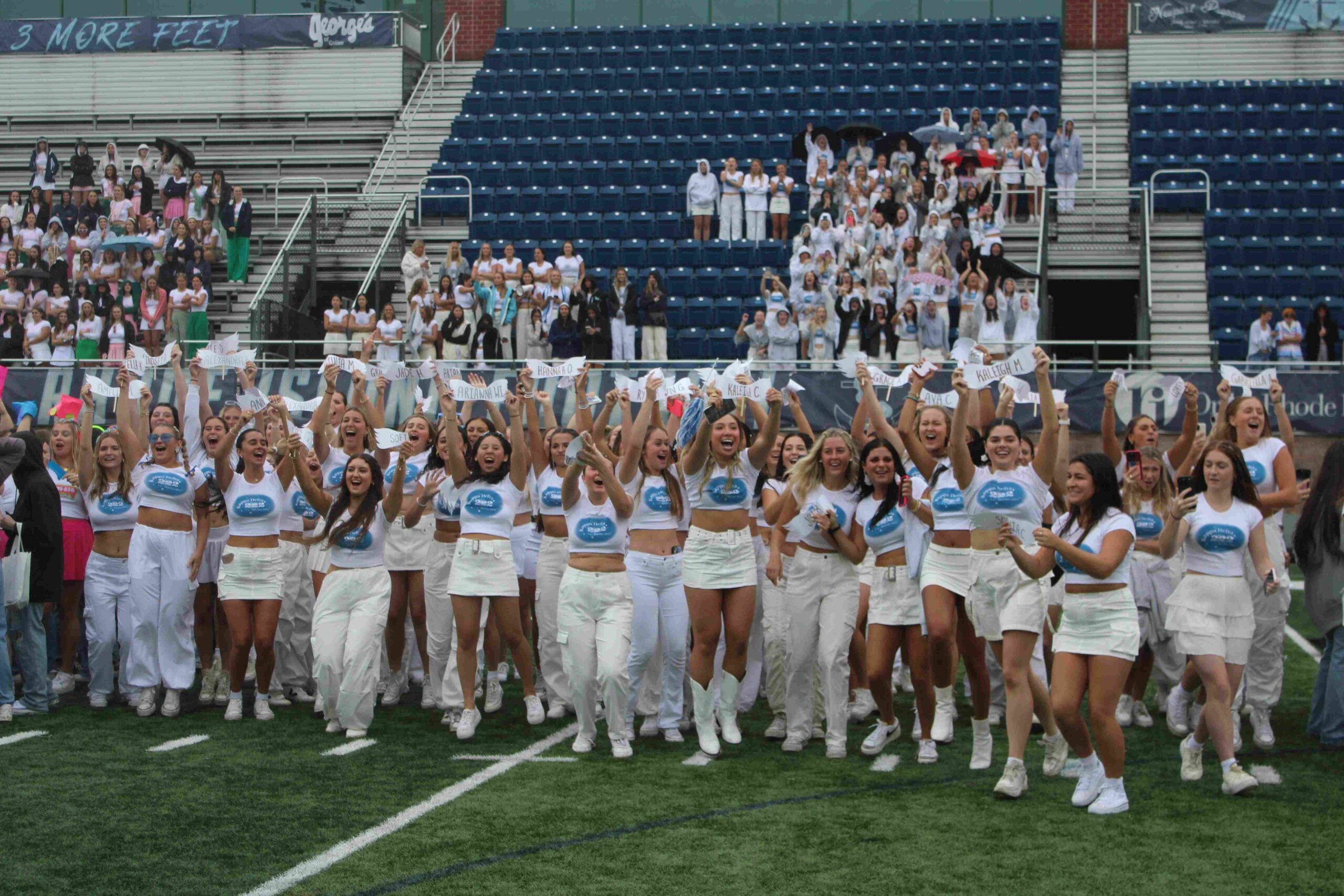 sorority sisters on the football field