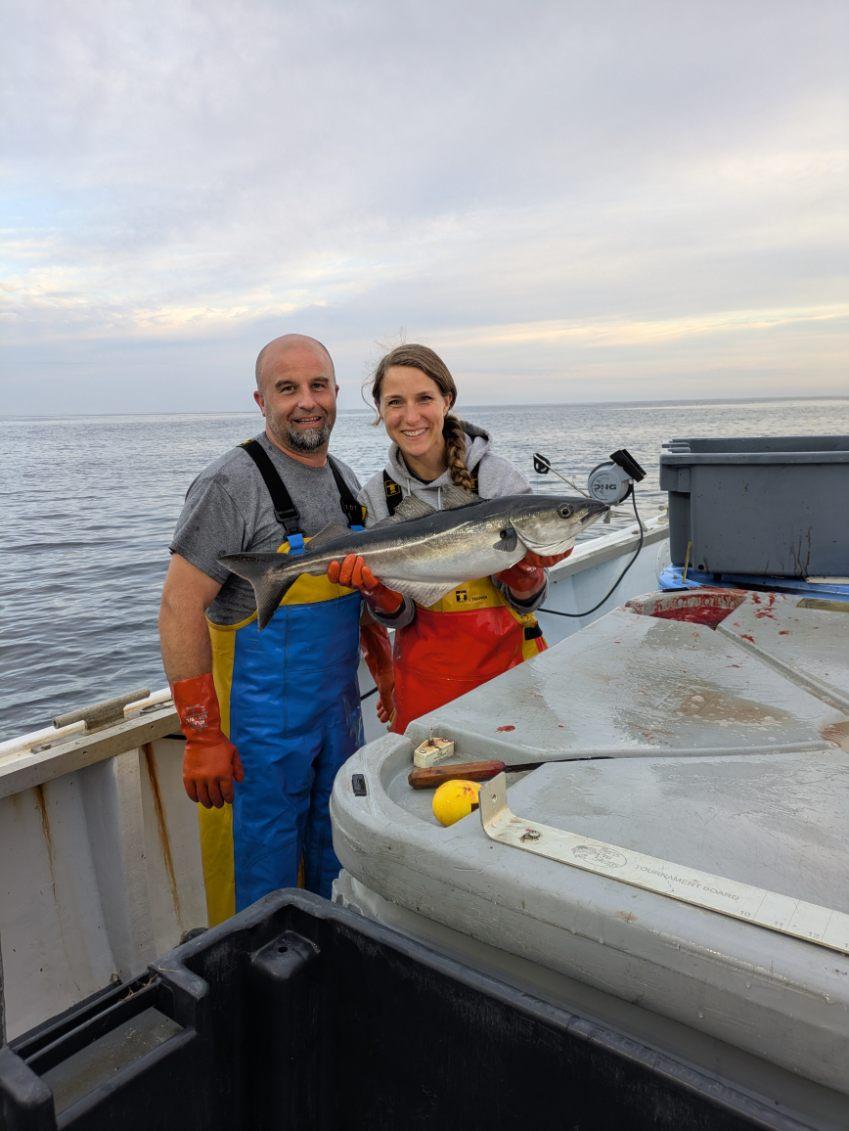 Captain Joe Letourneau of the F/V Lady Rebecca and Mercer with an Atlantic Pollock (Pollachius pollachius) caught off Newburyport, MA.