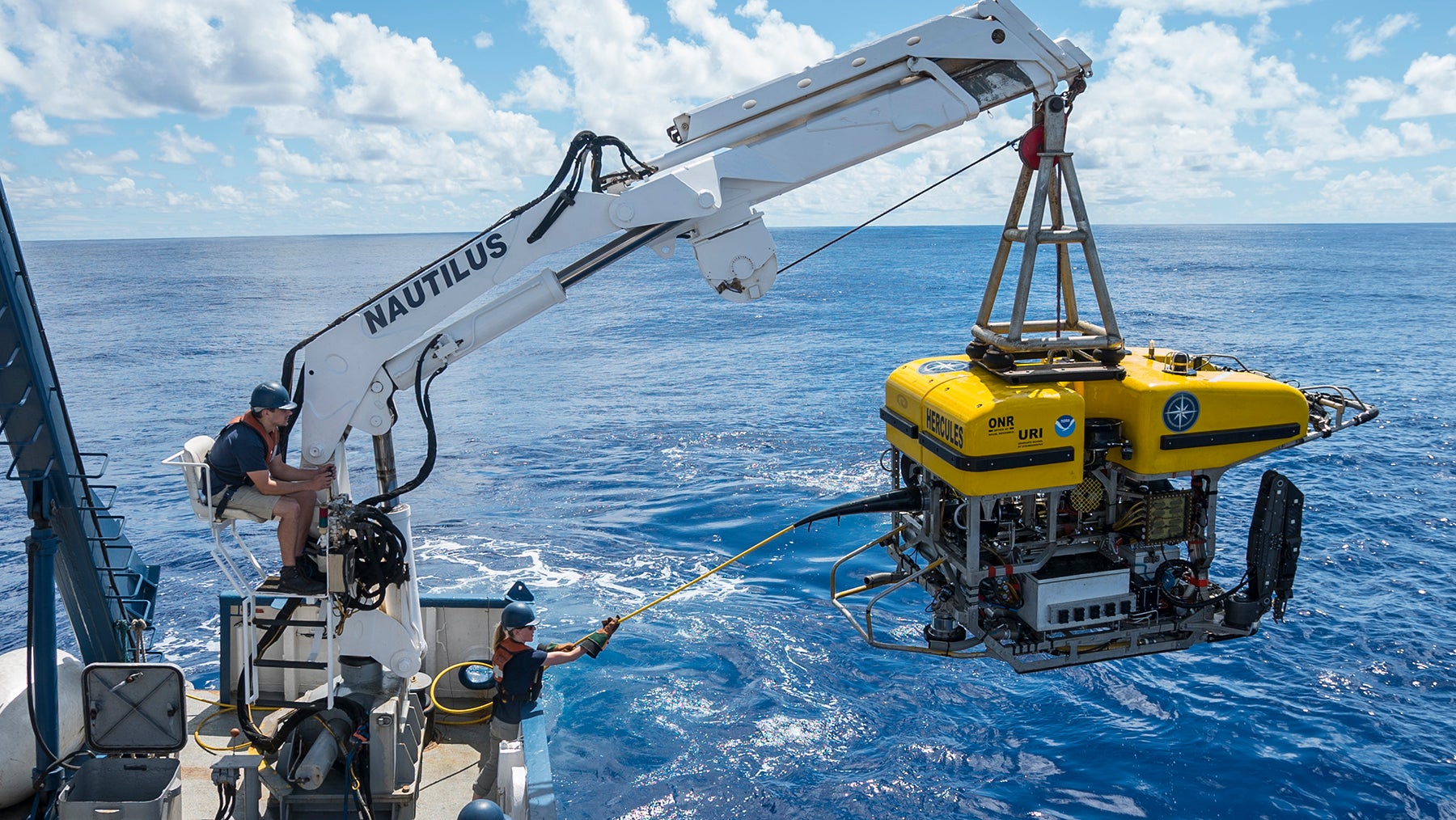 he remotely operated vehicle (ROV) Hercules is launched from E/V Nautilus.