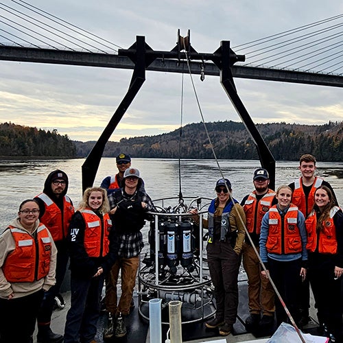 students with professor on Penobscot Bay