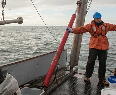 A view of the Block Island Wind Farm from the deck of a ship.