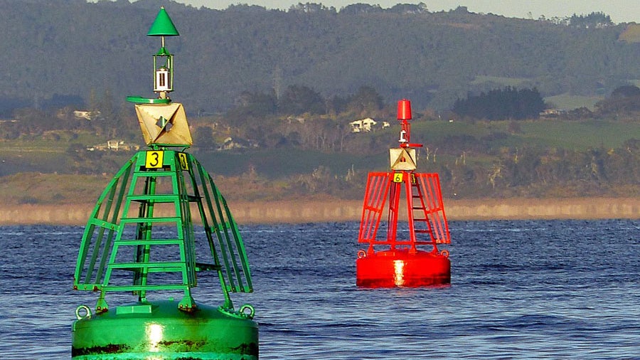 Green and red navigation buoys
