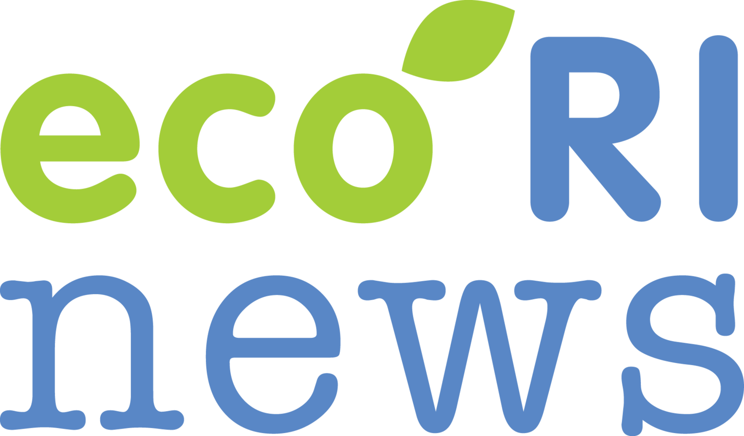 Logo of EcoRI News, Eco is in green, RI News is in blue