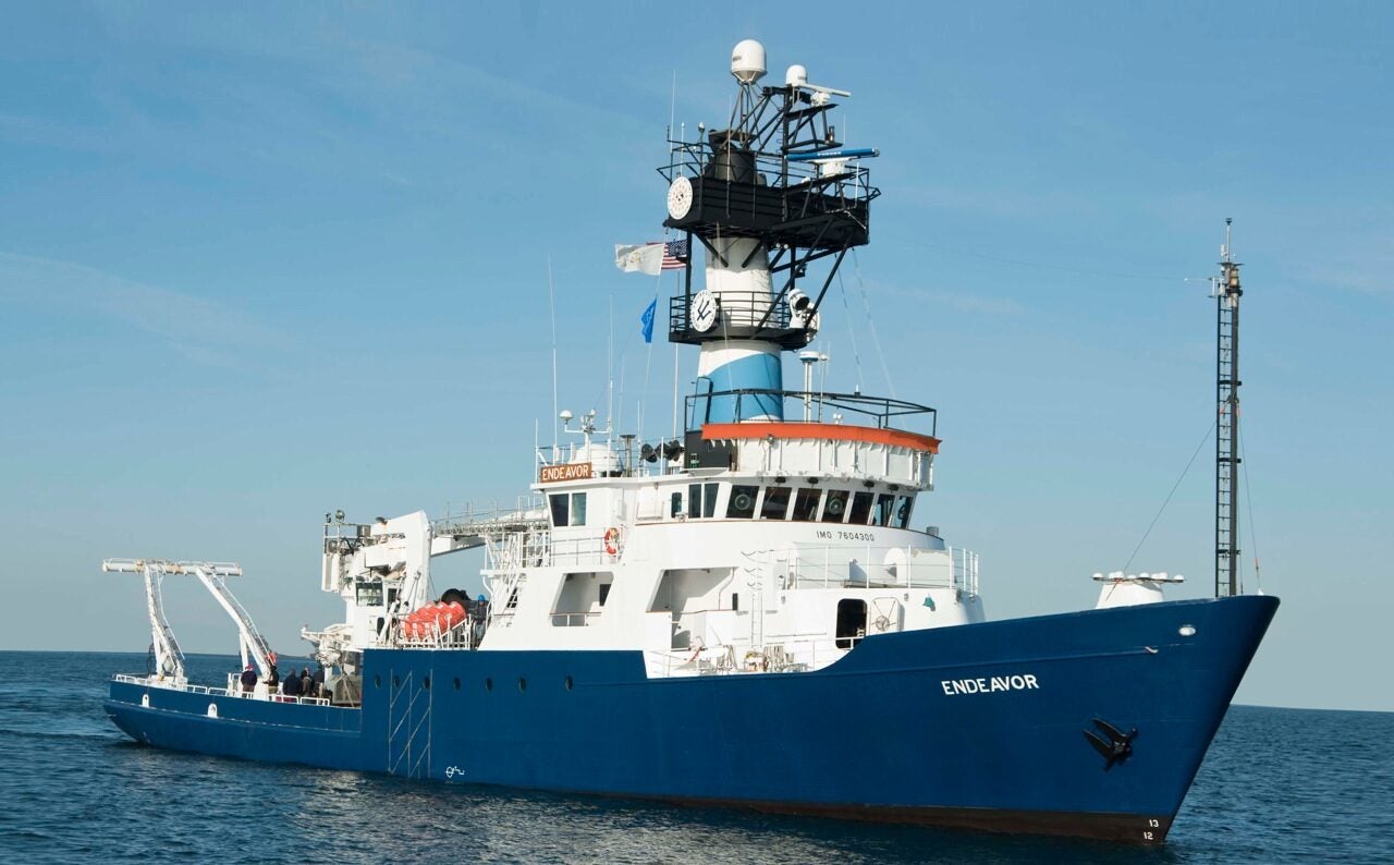 The RV Endeavor, the University of Rhode Island’s research vessel. Photo courtesy of the Inner Space Center. The RV Endeavor, the University of Rhode Island’s research vessel. Photo courtesy of the Inner Space Center.