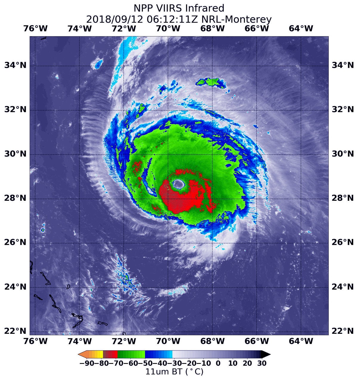 Infrared image of Hurricane Florence