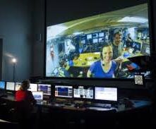 Watching a broadcast at Mission Control in the Inner Space Center at GSO. Courtesy of Inner Space Center.