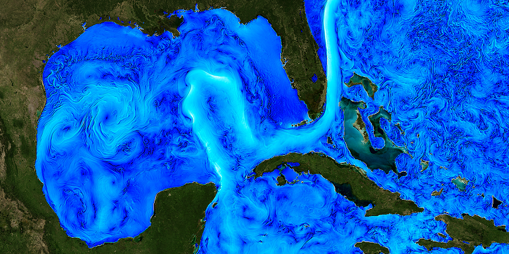 A visualization of the Gulf of Mexico Loop Current.