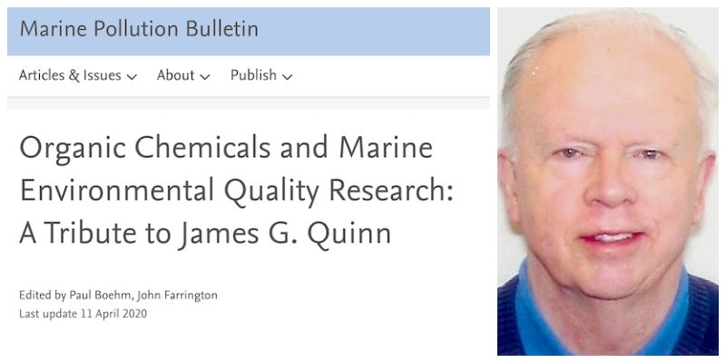 Photo of James Quinn along with a screenshot of the special issue of Marine Pollution Bulletin
