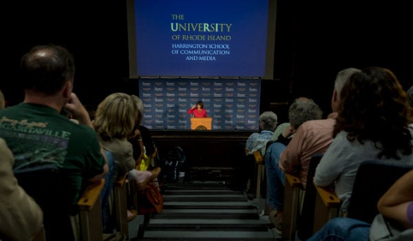 Christiane Amanpour delivering her lecture, Truthful, Not Neutral for the annual Taricani Lecture Series