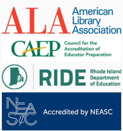 Logos for ALA, CAEP, RIDE, and NEASC